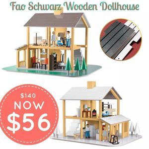 FAO Schwarz 2 in 1 Wooden Dollhouse Winter and Summer Playset NEW!